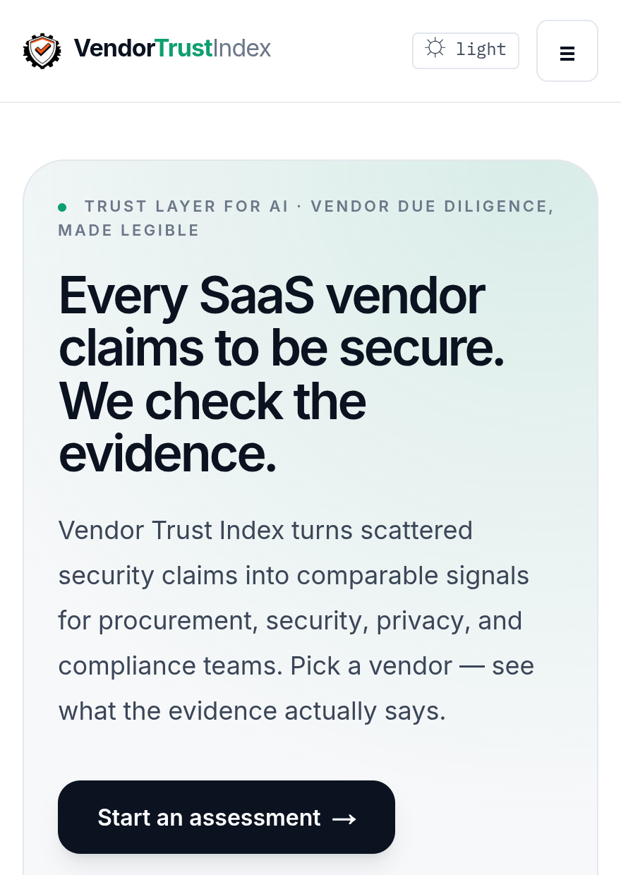 Vendor Trust Index screenshot